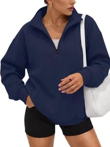 Trendy Queen Women's Oversized Half Zip Fleece Sweatshirts-Cozy Pullover, Drop Shoulder for Fall Winter DarkBlue S