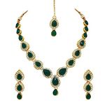 Atasi International Green Stone Gold Plated Alloy Necklace Necklace with Earrings and Maang Tikka for Women - Jewellery Set for Party, Wedding, Engagement