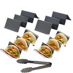 4 Pcs Black Taco Holders Set with 1 Food Tong, JYJFGSFA Stainless Steel Taco Stand with Handles for Party, Holds Up to 3 Tacos Each, Dishwasher Oven safe