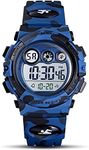 GOLDEN HOUR Watches for Kids Digital Sport Waterproof Boys Watch Outdoor 12/24 H Alarm EL Backlight Stopwatch Military Child Wristwatch Ages 3-15 (Camouflage Dark Blue)