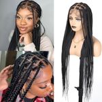 QUISDUIS 36" 360° HD Single-layer Full Lace Braided Wigs for Black Women, Square Knotless Box Braid Wig with Baby Hair Handmade Synthetic Hair Blended Lace Front Wig Natural Black