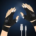 LED Flashlight Gloves, Rechargeable Golves with Light, Great Fishing Gift for Handyman, Men, Women, Adjustable Comfortable Hands Free Light Gloves for Fishing, Camping, Outdoor Activities in Dark