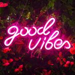 Aslanka Good Vibes Neon Sign, Neon Signs for Bedroom Wall Decor USB Powered Neon Light Wall Sign for Bedroom, 15.7 x 7.8 inch (Pink)