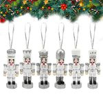 6 PCS Christmas Nutcracker Ornaments,Wooden Nutcracker Christmas Decoration Pendant,Silver Nutcracker Figures Ornaments,Winter Xmas Tree Hanging Nutcracker Soldier for Holiday Home Decoration