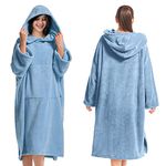 MUTAO Surf Poncho Changing Robe, Super Soft Swimming Poncho Changing Towel with Pocket and Hood for Outdoor Indoor (Blue)