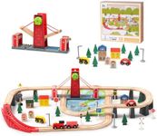 SainSmart Jr. Wooden Train Set for Toddler, 78 PCS Wood Train Track with 4 Cars Fits Brio, Thomas, Melissa and Doug, Gift Packed Toy Railway Kit for Kids Ages 3+