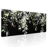 Sage Green Leaves Gaming Mouse Pad XL Spring Summer Floral Extended Large Desk Mat Black Big Mousepad Non-Slip Rubber Base Stitched Edge Long Desk Pad for Desktop Office Computer Gamer,31.5×11.8 in