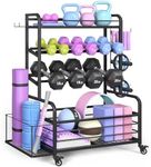 Highpro Upgraded Dumbbell Rack, Weight Rack for Dumbbells,Yoga Mat Storage Racks Home Gym Storage Organizer for Dumbbells Kettlebells Yoga Mat and Balls,Workout Equipment Storage with Wheels