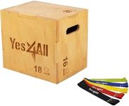 Yes4All 3 in 1 Wooden Plyo Box, Plyometric Box for Home Gym and Outdoor Workouts, Available in 4 Sizes - 20"x18"x16" + Resistance Band