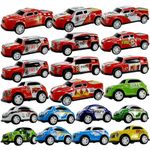 TOYABI Pull Back Metal Diecast Cars, 20Pcs 1:64 Die Cast Cars for Kids, with firemen and police, Including Police Car,Rescue Car,Fire Truck,Sanitation Truck,Military Vehicle, Etc