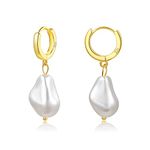 MOROTOLE Baroque Pearl Earrings 925 Sterling Silver Pearl Earrings for Women Handpicked Baroque Pearls Dangle Earrings 15k Gold Plated Irregular White Pearl Dangle Vintage Huggie Earrings for Women