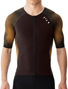 MY KILOMETRE Men's Triathlon Top Full Zip Short Sleeve Tri Shirt, Quick-Dry, UPF 50+ Protection with Reflective Back Pockets, Performance Gear for Running, Swimming, Cycling Brown