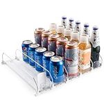 Can Dispenser for Refrigerator - Automatic Pusher Glide, Fridge Bottle Rack Drink Organizer, Self-Pushing Width Adjustable Beverage Storage Holds Up to 20-25 Cans