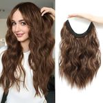 Ms TAj Light Brown Halo Hair Extensions 12 inch Hair Extensions Invisible Wire Hair Extensions Synthetic Hairpiece for Women Natural Wavy Hair Extensions…