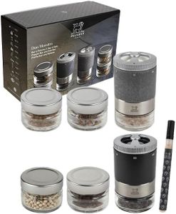 PEUGEOT - Set Maestro Pfeffermühle + Salzmühle - Mit austauschbaren Behälter - 3 Pfeffersorten & 3 Salzsorten inklusive - Zirlion-Mahlwerk - Französisches Know-how - PEFC Holz - Schwarz & Edelstahl