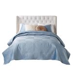 Barefoot Bungalow Riviera Velvet Finely Stitched Modern Quilt Set, 3-Piece King/Cal King, Spa Blue