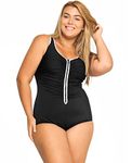Delimira Women's Built-in Cup Zip Front One Piece Bathing Suits Plus Size Swimsuits Black 20