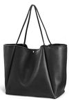 HOXIS Oversize Vegan Leather Tote Women Weekender Bag Shopper Handbag Travel Purse, Black, M