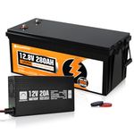 ECO-WORTHY 12V 280AH LiFePO4 Lithium Battery and 12V 20Amp Automatic Smart Battery Charger and Maintainer with BMS, 6000+ Deep Cycles, for Off-Grid, RV, Solar Power System, Home Backup, Marine