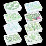 Thintinick 8-Pack Rectangular Frosted Matte White Plastic Storage Containers Box with Cactus Image on Hinged Lid for Beads and Crafts, 4.5 x 3.3 x 1.1 inch / 115 x 85 x 28 mm