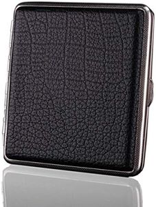 Estuche para cigarrillos, YMWALK Estuche para cigarrillos de cuero El marco de metal puede contener 20 cigarrillos (negro)