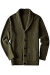 ZHILI Men's Casual Slim Thick Knitted Shawl Collar Cardigan Sweaters Pockets_Olive_XX-Large