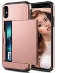 Coolden iPhone XS Case, iPhone X Case, Shockproof Case iPhone X Wallet Case Protective Case Rubber Bumper Card Holder Slot Wallet Case Cover for iPhone XS/iPhone X Heavy Duty Hard Case (Rose Gold)