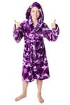 CityComfort Kids Dressing Gown Hooded Super Soft Bathrobe for Girls Unicorn Gifts (11-12 Years, Purple Camo)