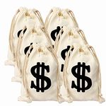 6pack 6.3 x 9 Inches Canvas Bag Canvas Money Bag Dollar Sign Carrying Sack for Toy Party Favor, Bank Robber Pirate Cowboy Cosplay Theme Party