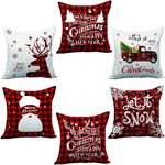 AMLOOPH Christmas Cushion Covers Set Of 6, Christmas Decorations Indoor Decor Red Black Strip Tartan Sofa Cushion Covers 45 X 45 cm Soft Plush Christmas Throw Pillow Covers Cases For Xmas Decorations