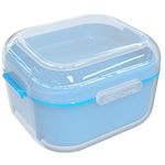 ARGOMAX Denture Case, Denture Cup for Soaking Dentures, Thorough Cleaning of Dentures, Retainer, Clear Braces (Clear Case + Light Blue Filter and Tray).