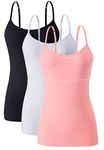 Ymmchy Cotton Camisoles for Women Tank Tops with Shelf Bra Spaghetti Strap Tank Top 3-pack Black/White/Pink M