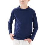 Boys Rash Vest Long Sleeve UPF 50+ Kids Sun Protection Swimwear Quick Dry Rash Guard Navy, 13 Years