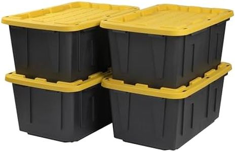 CX BLACK & YELLOW®, 27-Gallon Heavy Duty Tough Storage Container & Snap-Tight Lid, (14.3”H x 20.6”W x 30.6”D), Weather-Resistant Design and Stackable Organization Tote [4 Pack]