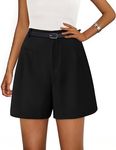 PRETTYGARDEN Shorts for Women Trendy 2025 Summer Elastic High Waisted Wide Leg Business Casual Dressy Shorts with Pockets (Black,Medium)