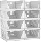 VERAT 8 Pieces Folding Closet Organizers Storage Box, Stackable Plastic Storage Basket, Closet Organizers and Storage Drawer Shelf Storage, Storage Container for Cupboard Kitchen Bathroom Small -White