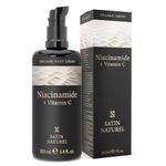 Niacinamide Serum 100ml, Enhanced with Vitamin C Serum for Face for Sensitive Skin - Face Serum with Aloe Vera - Brightening Serum - Collagen Serum for Face - Organic Skincare by Satin Naturel