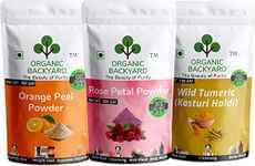 ORGANIC BACKYARD 100% Natural Rose Petal Orange Peel and Wild Turmeric/Kasturi Haldi Powder Combo 100gm Each for Face Care