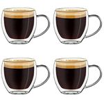 Creano Double Walled Espresso Glasses 100ml with Handle - Insulated Coffee Cups - Handmade Heat Resistant Glass - 4 pcs (Pack of 1)