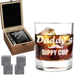 EBGRF Daddy's Sippy Cup Whiskey Glass - Funny Gifts for New Dad, from Wife - 11oz Whiskey Glass & 4 Whisky Stones Sets for First Father's Day, Birthday