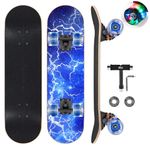 GIEEU Skateboards with Colorful Flashing Wheels for Beginners,Kids,Teens,Adults,31 x 8 Inch Complete Standard Skate Boards 9 Layer Canadian Maple Deck Concave Skateboard (Lightning Skateboard-UK)