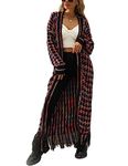 Perbai Womens Boho Cardigan Sweater Open Front Fringed Tassels Aztec Maxi Cardigan Jacket, Purple, L