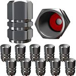 Tire Valve Caps (12 Pack) Heavy-Duty Stem Covers | Dust Proof, with O Rubber Seal | Hexagon Design | Outdoor, All-Weather, Leak-Proof Air Protection | Light-Weight Universal Aluminum Alloy (Gray)