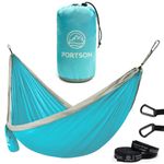 Portson Double Hammock with Tree Friendly Straps, Camping, Travel, Hiking, Backpacking, USA Brand (Teal & Gray)