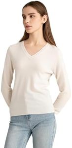 State Cashmere Women’s Essential V-Neck Sweater 100% Pure Cashmere Classic Long Sleeve Pullover (Undyed White, X-Large)