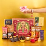 Eat Better Co Samriddhi Gift Hamper with Laxmi Design for Diwali - 11 Item Gift Pack - Dry Fruit Laddoos, Chocolate Coated Nuts with Phool Incense Cones, Golden Bell & Lanten Diya | Diwali Gifting Box