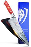 DALSTRONG Chef's Knife - 8" - Crimson Red Handle - Shogun Series - Damascus - Japanese AUS-10V Super Steel - Vacuum Treated - Sheath Included