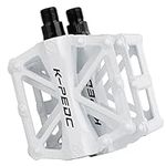 Mountain Bike Pedals TXJ Aluminum Alloy Platform Pedals Bicycle Pedals Road Bike Pedals for BMX MTB Cycling 9/16 Inch (White, 12.6 x 12 x 6.2)