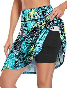 KORALHY Skorts Skirts for Women Plus Size, 20" Knee Length Athletic Skirts Womens Golf Apparel Casual Tennis Skort with Pocket Long Skirts Leopard Floral 2XL