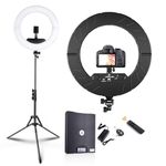 JJ JIANJIN Ring Light Kit:18Inch Outer 11.8Inch Inner 55W6700k Dimmable LED Light, Tripod Stand, Remote Controller,Box for Camera,Smartphone,YouTube,TikTok,Self-Portrait Shooting,CRI90,Black